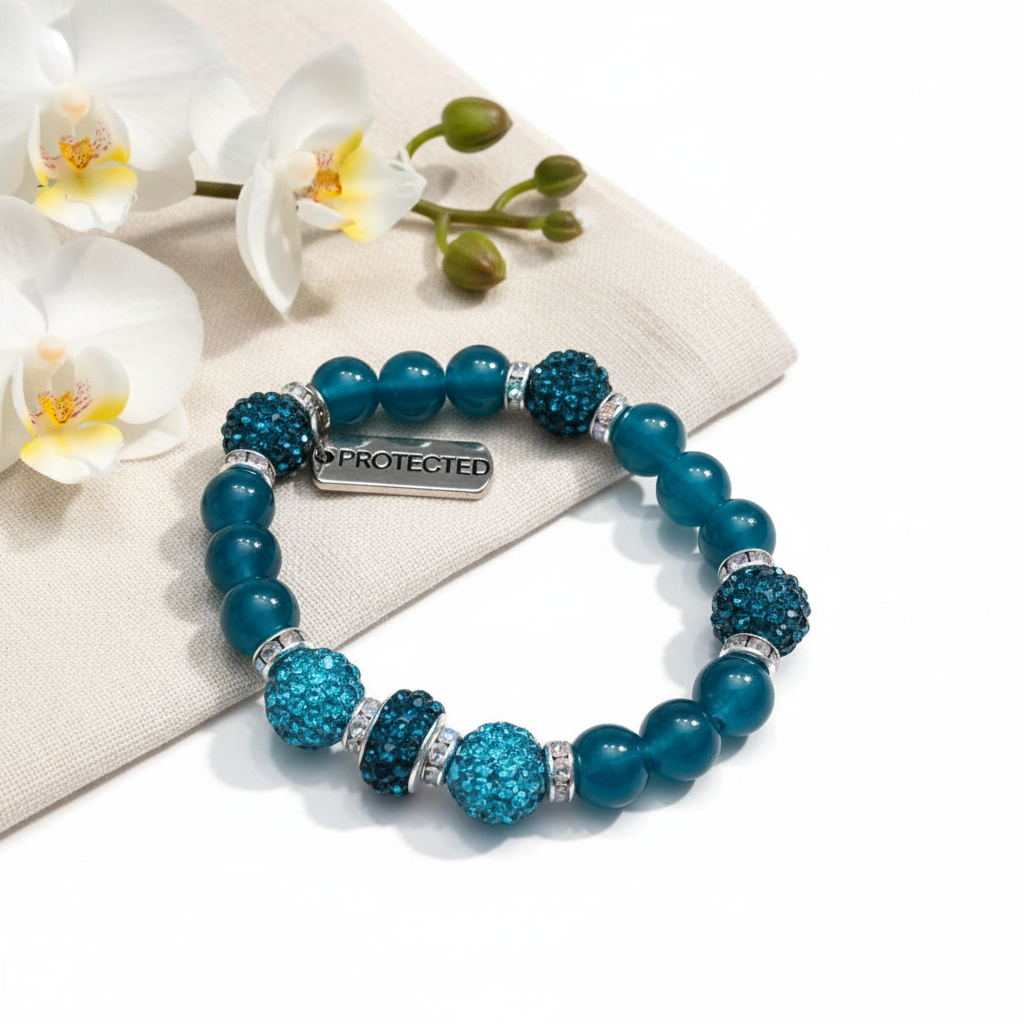 Professional product shot of teal bracelet