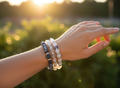Woman Wearing All Three Bracelets Stacked
